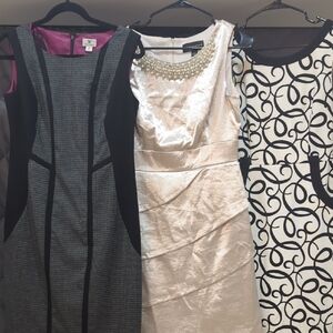 White House Black Market Trio: Black, Cream, and White Dresses